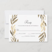 Modern Golden Leaf Wreath Wedding RSVP (Achterkant)