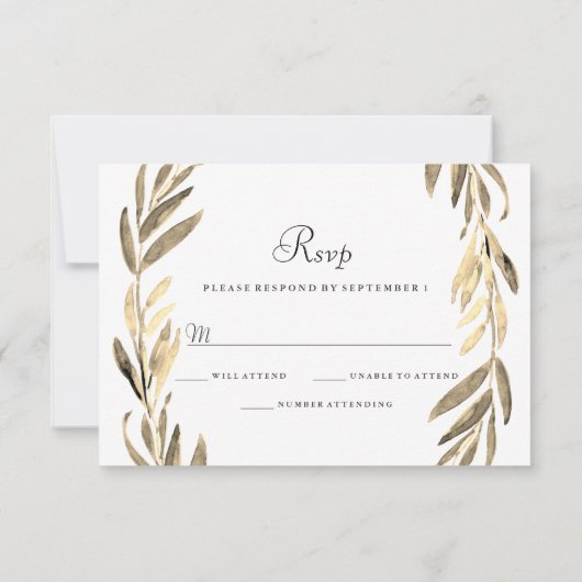 Modern Golden Leaf Wreath Wedding RSVP (Achterkant)