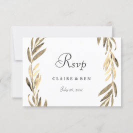Modern Golden Leaf Wreath Wedding RSVP