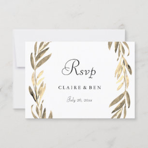 Modern Golden Leaf Wreath Wedding RSVP