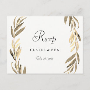 Modern Golden Leaf Wreath Wedding RSVP Briefkaart