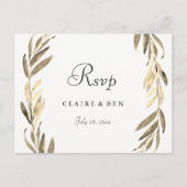 Modern Golden Leaf Wreath Wedding RSVP Briefkaart (Voorkant)