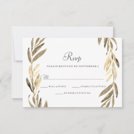 Modern Golden Leaf Wreath Wedding RSVP Kaartje