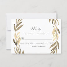 Modern Golden Leaf Wreath Wedding RSVP