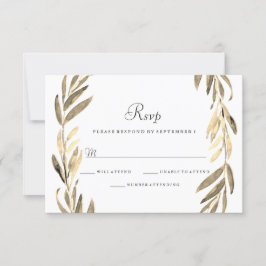 Modern Golden Leaf Wreath Wedding RSVP Kaartje