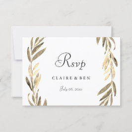 Modern Golden Leaf Wreath Wedding RSVP Kaartje