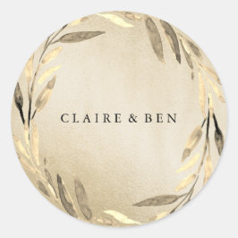Modern Golden Leaf Wreath Wedding Sticker