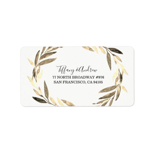 Modern Golden Leaf WreatReturn Address Label (Voorkant)