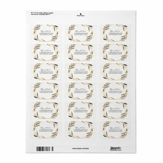 Modern Golden Leaf WreatReturn Address Label (Full Sheet)