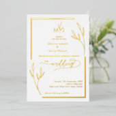 Modern Golden Leaflet Border Minimalist Monogram Folie Uitnodiging (Staand Voorkant)