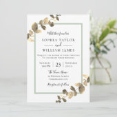 Modern Golden Leaves Greenery Border Wedding Kaart (Staand voorkant)
