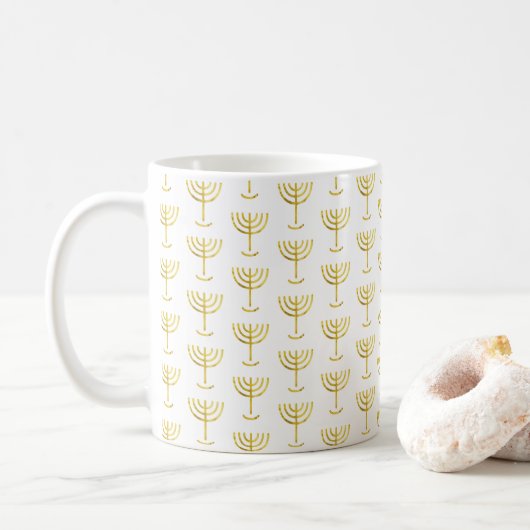 Modern Golden Menorah Pattern Koffiemok (Met donut)