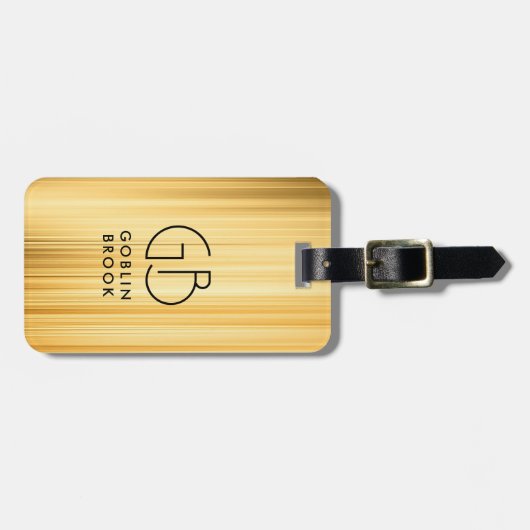 Modern Golden Metallic Black Monogram Brushed Bagagelabel (Voorkant horizontaal)