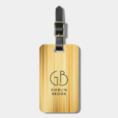 Modern Golden Metallic Black Monogram Brushed Bagagelabel (Voorkant verticaal)