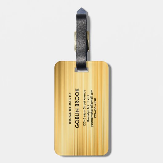 Modern Golden Metallic Black Monogram Brushed Bagagelabel (Achterkant verticaal)