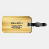 Modern Golden Metallic Black Monogram Brushed Bagagelabel (Achterkant horizontaal)