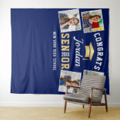 Modern Golden Navy Afstuderen Foto Booth Backdrop Wandkleed (In Situ (horizontaal))