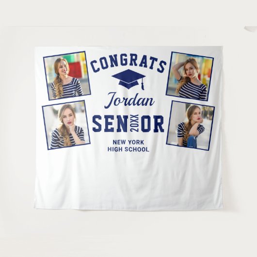 Modern Golden Navy Afstuderen Foto Booth Backdrop Wandkleed (Voorkant (horizontaal))