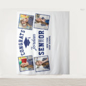 Modern Golden Navy Afstuderen Foto Booth Backdrop Wandkleed (Voorkant)