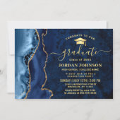 Modern Golden Navy Blue Graduation Party QR code Kaart (Voorkant)