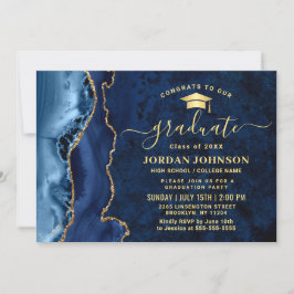 Modern Golden Navy Blue Graduation Party QR code Kaart