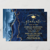 Modern Golden Navy Blue Graduation Party QR code Kaart (Voorkant / Achterkant)