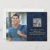 Modern Golden Navy Blue Marble Afstuderen QR code Save The Date (Achterkant)