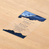 Modern Golden Navy Blue Marble Agate Wedding Acryl Uitnodigingen (Laagn)