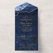 Modern Golden Navy Blue Marble Agate Wedding All In One Uitnodiging (Binnen)