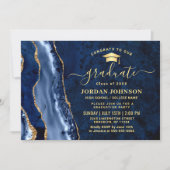 Modern Golden Navy Blue Marble Graduation Party Kaart (Voorkant)