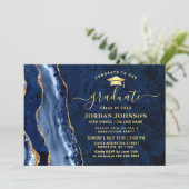 Modern Golden Navy Blue Marble Graduation Party Kaart (Staand voorkant)