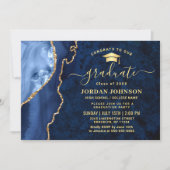 Modern Golden Navy Blue Marble Graduation Party Kaart (Voorkant)