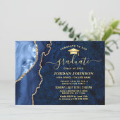 Modern Golden Navy Blue Marble Graduation Party Kaart (Staand voorkant)