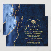 Modern Golden Navy Blue Marble Graduation Party Kaart (Voorkant / Achterkant)