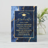 Modern Golden Navy Blue Marble Graduation Party Kaart (Staand voorkant)