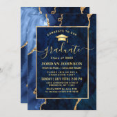 Modern Golden Navy Blue Marble Graduation Party Kaart (Voorkant / Achterkant)