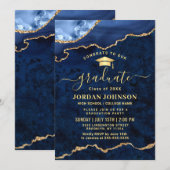 Modern Golden Navy Blue Marble Graduation Party Kaart (Voorkant / Achterkant)