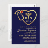 Modern Golden Navy Nursing Afstuderen Invitation Briefkaart (Voorkant / Achterkant)