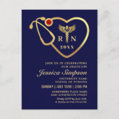 Modern Golden Navy Nursing Afstuderen Invitation Briefkaart (Voorkant)
