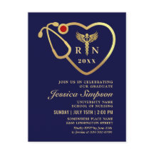 Modern Golden Navy Nursing Afstuderen Invitation