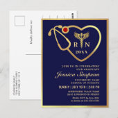 Modern Golden Navy Nursing Afstuderen Invitation Briefkaart (Voorkant / Achterkant)
