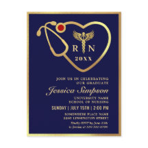 Modern Golden Navy Nursing Afstuderen Invitation
