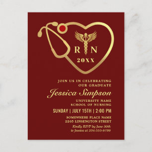 Modern Golden Nursing Afstuderen Invitation Briefkaart