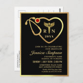Modern Golden Nursing Graduation Party Invitation Briefkaart (Voorkant / Achterkant)
