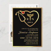 Modern Golden Nursing Graduation Party Invitation Briefkaart (Voorkant / Achterkant)