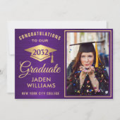 Modern Golden Paars PHOTO Afstuderen Kaart (Voorkant)