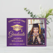 Modern Golden Paars PHOTO Afstuderen Kaart (Staand voorkant)