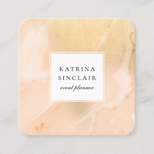 Modern Golden Peach Marble Pattern Vierkante Visitekaartje (Voorkant)
