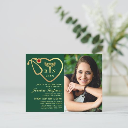 Modern Golden PHOTO Nursing Afstuderen Uitnodiging (Staand voorkant)