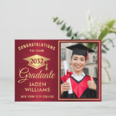 Modern Golden Red PHOTO Afstuderen Kaart (Staand voorkant)